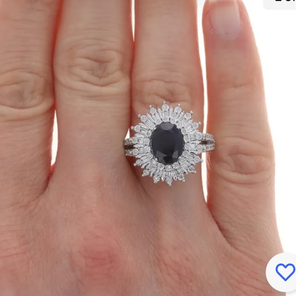 EFFY Statement Ring 14k White Gold, huge Sapphire Nestled in Tons of Diamonds LN - Picture 11 of 14
